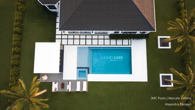 Render of the Tamayo pool, spa and pergola, view 14 (day aerial)