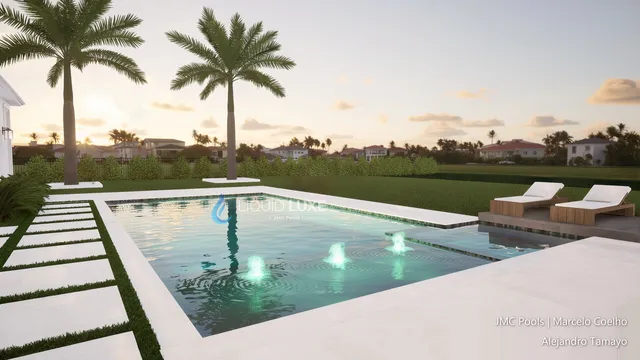 Render of the Tamayo pool, spa and pergola, view 10 (day view)
